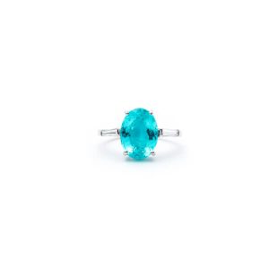 Paraiba tourmaline and tapered diamond ring image front