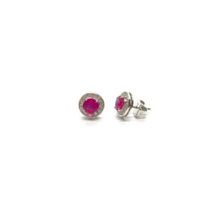 Halo setting rubellite tourmaline earrings