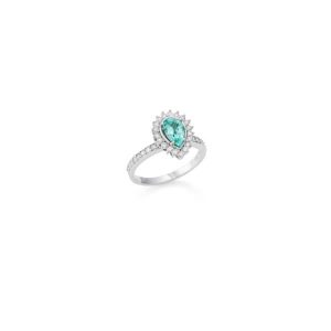 Pear halo Paraiba tourmaline ring