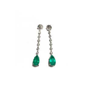 Diamond bezel drop emerald earrings