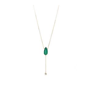 Pear emerald and dangling diamond necklace