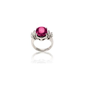 Rubelite tourmaline and four marquise diamond ring