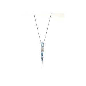 Trapezoid blue topaz and diamond V necklace