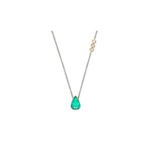 Three diamond bezel chain and pear emerald necklace