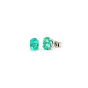 Four prong oval emerald stud earrings 4.00ctw