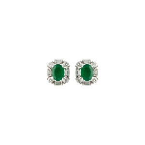 Emerald and baguette diamond stud earrings